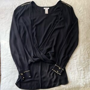 Caché Blouse with Gold Studded Detail High Low Size XS